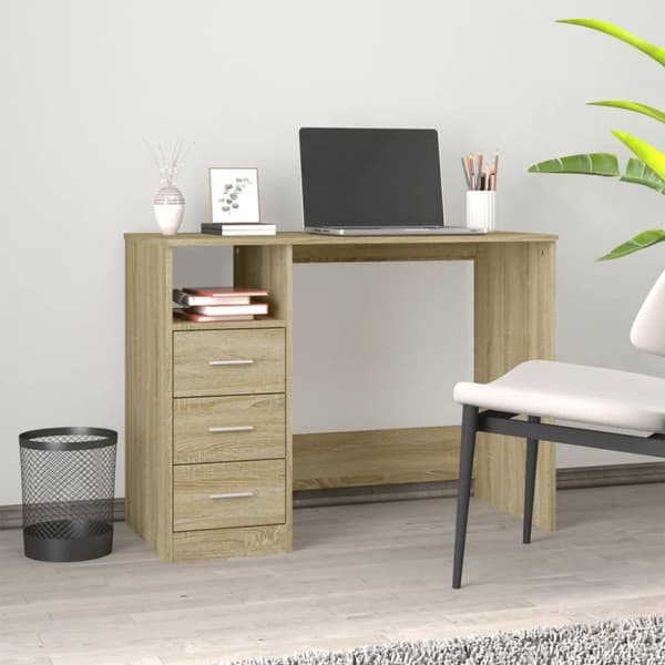 The Living Store Työpöytä laatikoilla Sonoma-tammi 102x50x76 cm tekninen puu -  Kirjoituspöydät