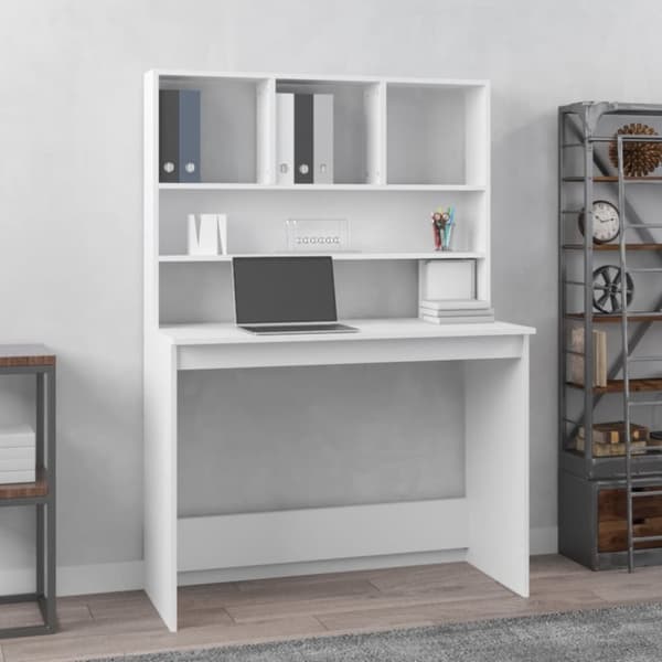 The Living Store Työpöytä hyllyillä valkoinen 102x45x148 cm tekninen puu - Kirjoituspöydät