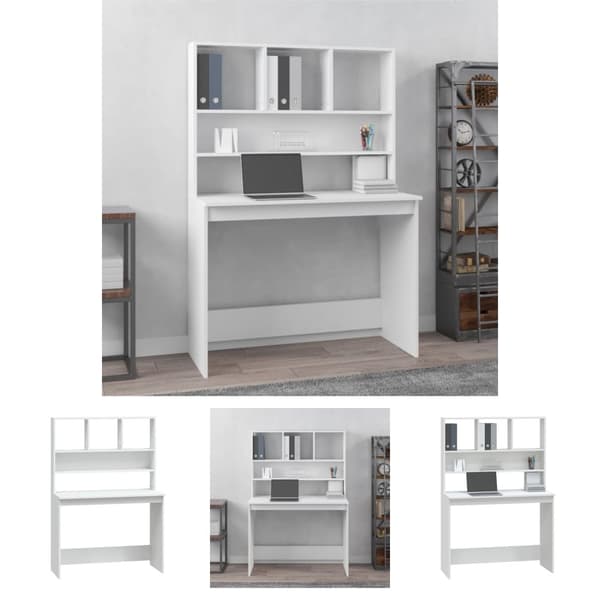 The Living Store Työpöytä hyllyillä valkoinen 102x45x148 cm tekninen puu - Kirjoituspöydät