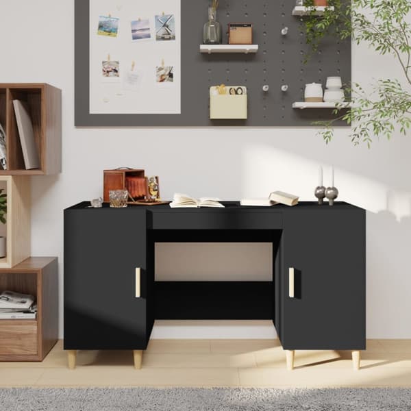 The Living Store Työpöytä musta 140x50x75 cm tekninen puu - Kirjoituspöydät