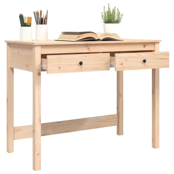 The Living Store skrivebord med skuffer 100x50x78 cm massivt fyrretræ - Skriveborde
