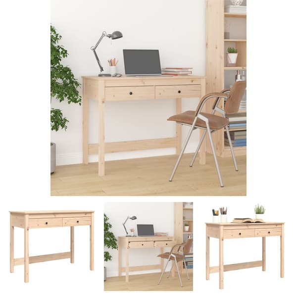 The Living Store skrivebord med skuffer 100x50x78 cm massivt fyrretræ - Skriveborde
