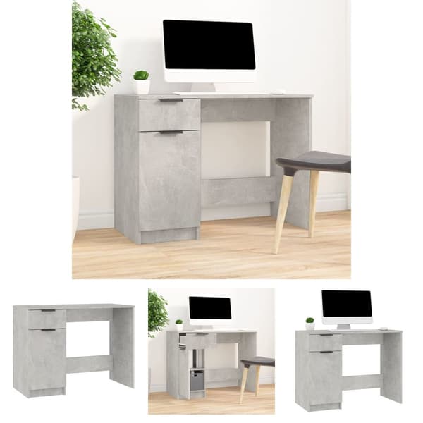 The Living Store skrivebord 100x50x75 cm konstrueret træ betongrå -  Skriveborde
