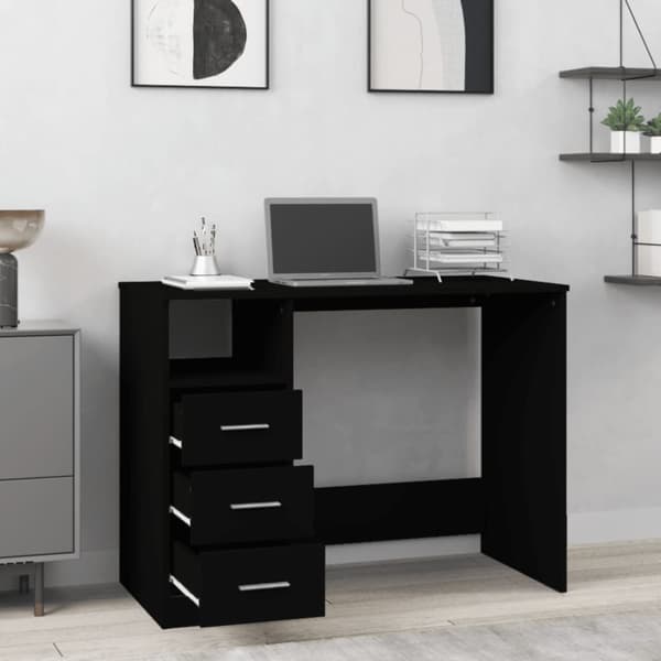 The Living Store skrivebord m. hylder 102x50x76 cm konstrueret træ sort - Skriveborde