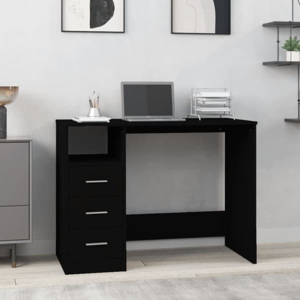 The Living Store skrivebord m. hylder 102x50x76 cm konstrueret træ sort - Skriveborde