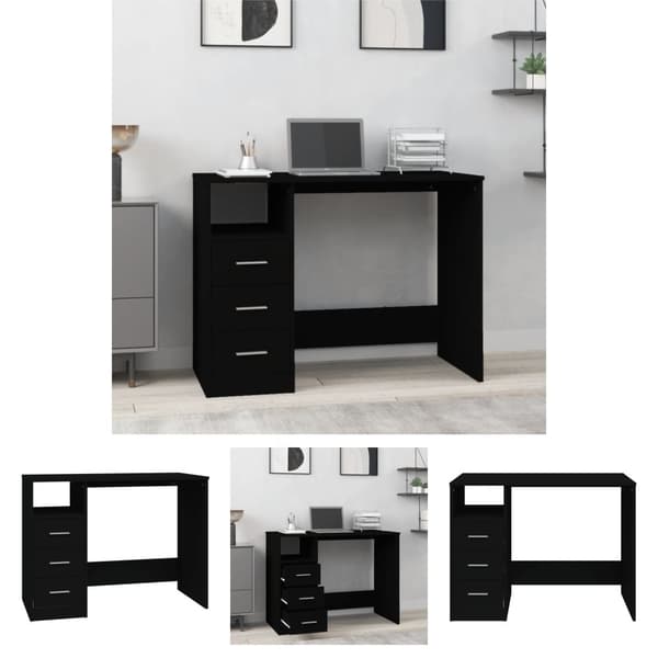 The Living Store skrivebord m. hylder 102x50x76 cm konstrueret træ sort - Skriveborde