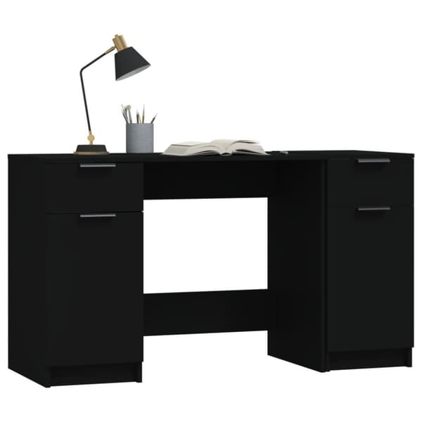 The Living Store skrivebord med sideskab konstrueret træ sort - Skriveborde