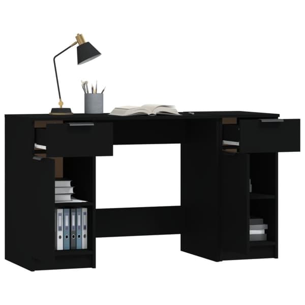 The Living Store skrivebord med sideskab konstrueret træ sort - Skriveborde