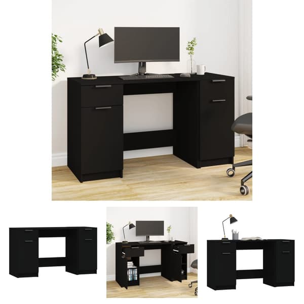 The Living Store skrivebord med sideskab konstrueret træ sort - Skriveborde
