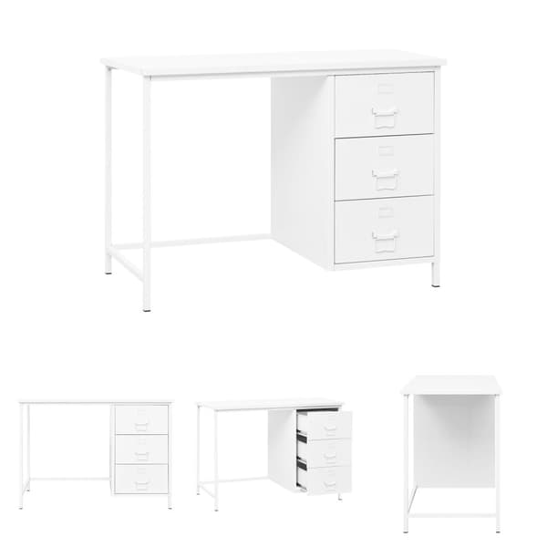 The Living Store industrielt skrivebord med skuffer 105x52x75 cm stål hvid -  Skriveborde