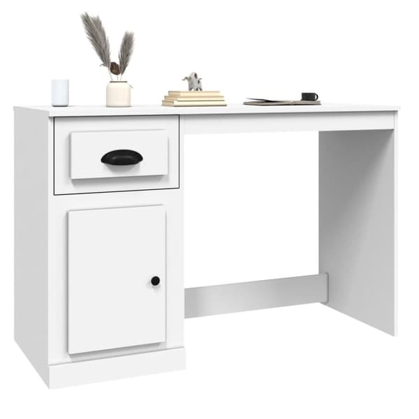 The Living Store skrivebord med skuffe 115x50x75 cm konstrueret træ hvid -  Skriveborde