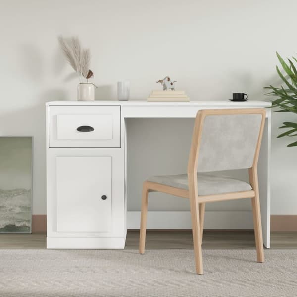 The Living Store skrivebord med skuffe 115x50x75 cm konstrueret træ hvid -  Skriveborde