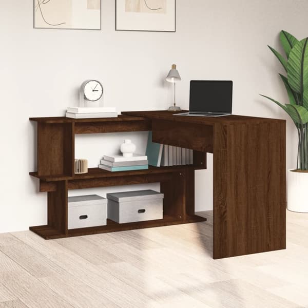 The Living Store hjørneskrivebord 200x50x76 cm konstrueret træ brun egetræsfarve - Skriveborde