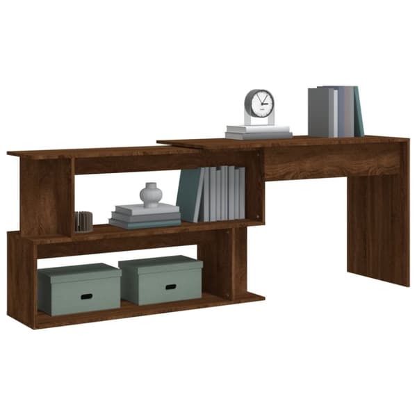 The Living Store hjørneskrivebord 200x50x76 cm konstrueret træ brun egetræsfarve -  Skriveborde