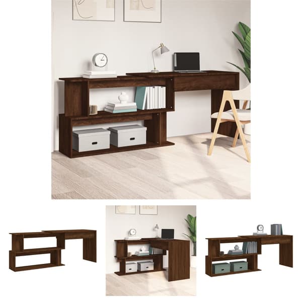The Living Store hjørneskrivebord 200x50x76 cm konstrueret træ brun egetræsfarve - Skriveborde