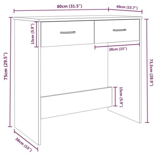 The Living Store skrivebord 80x40x75 cm konstrueret træ grå sonoma-eg -  Skriveborde