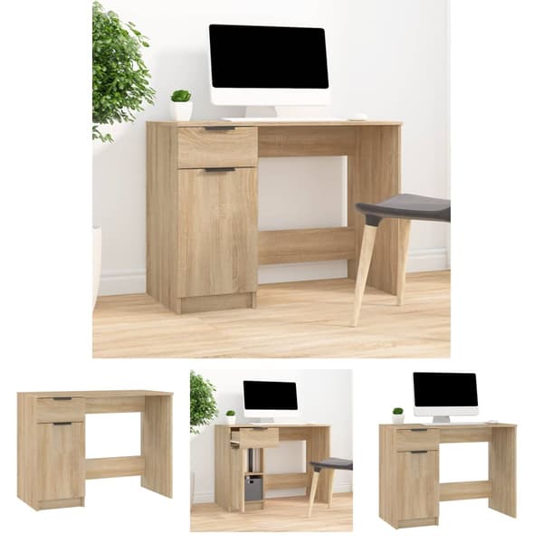 The Living Store skrivebord 100x50x75 cm konstrueret træ sonoma-eg - Skriveborde