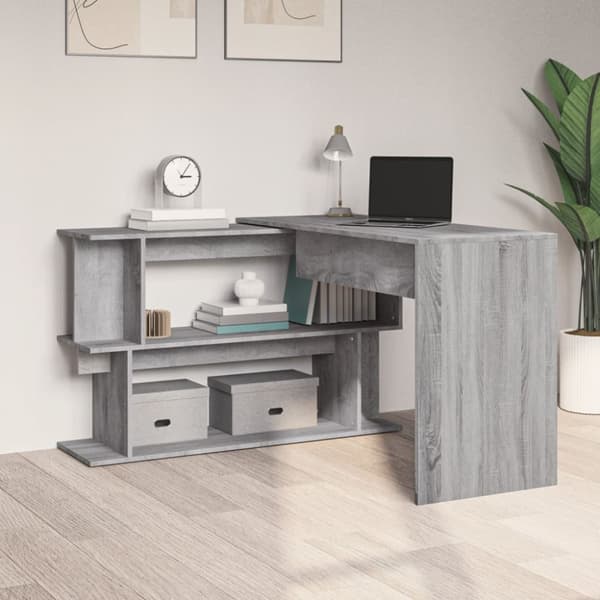 The Living Store Kulmatyöpöytä harmaa Sonoma 200x50x76 cm tekninen puu - Kirjoituspöydät