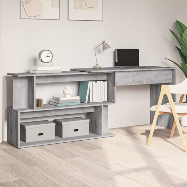 The Living Store Kulmatyöpöytä harmaa Sonoma 200x50x76 cm tekninen puu - Kirjoituspöydät