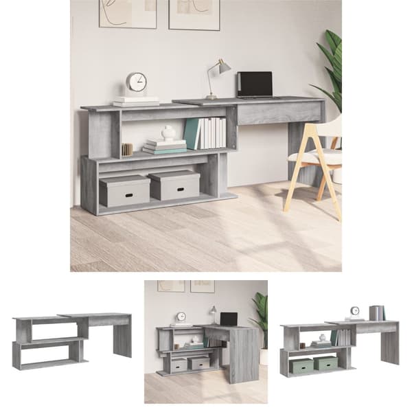 The Living Store Kulmatyöpöytä harmaa Sonoma 200x50x76 cm tekninen puu -  Kirjoituspöydät