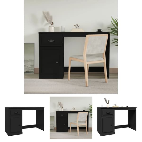The Living Store skrivebord med skuffe 115x50x75 cm konstrueret træ sort -  Skriveborde