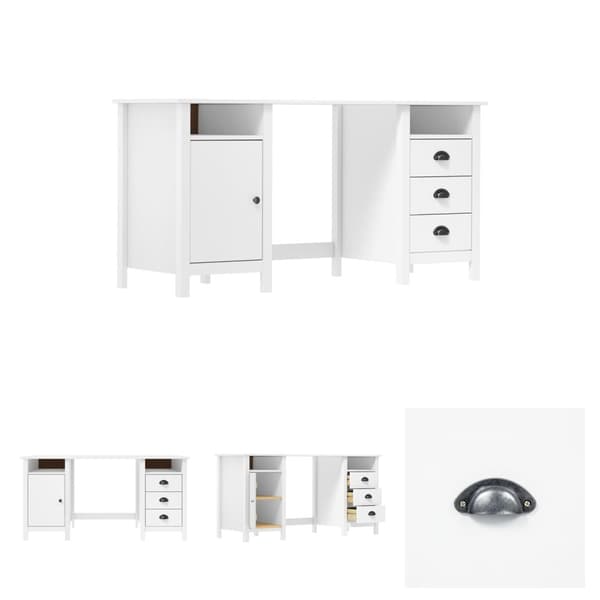 The Living Store skrivebord Hill 150x50x74 cm massivt fyrretræ hvid -  Skriveborde