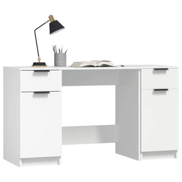The Living Store skrivebord med sideskab konstrueret træ hvid -  Skriveborde
