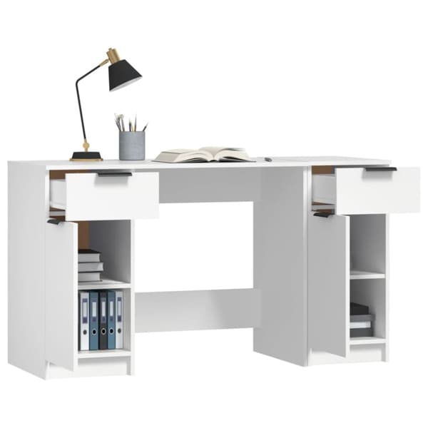 The Living Store skrivebord med sideskab konstrueret træ hvid -  Skriveborde