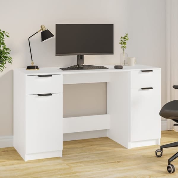 The Living Store skrivebord med sideskab konstrueret træ hvid -  Skriveborde
