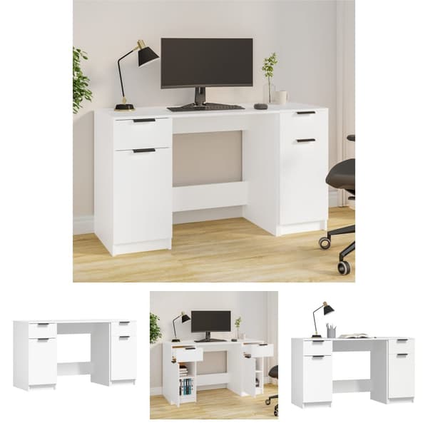 The Living Store skrivebord med sideskab konstrueret træ hvid -  Skriveborde
