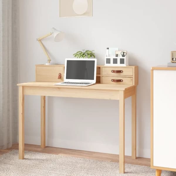 The Living Store skrivebord 110x50x93 cm massivt fyrretræ -  Skriveborde