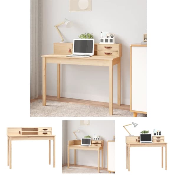 The Living Store skrivebord 110x50x93 cm massivt fyrretræ -  Skriveborde