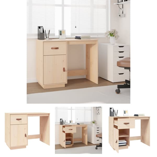 The Living Store skrivebord 95x50x75 cm massivt fyrretræ -  Skriveborde