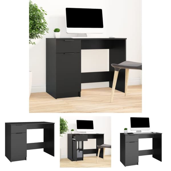 The Living Store skrivebord 100x50x75 cm konstrueret træ sort - Skriveborde