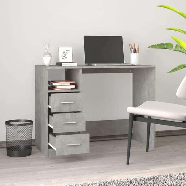 The Living Store skrivebord m. skuffer 102x50x76 cm konstrueret træ betongrå - Skriveborde