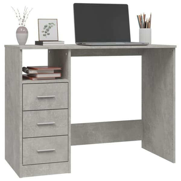 The Living Store skrivebord m. skuffer 102x50x76 cm konstrueret træ betongrå - Skriveborde