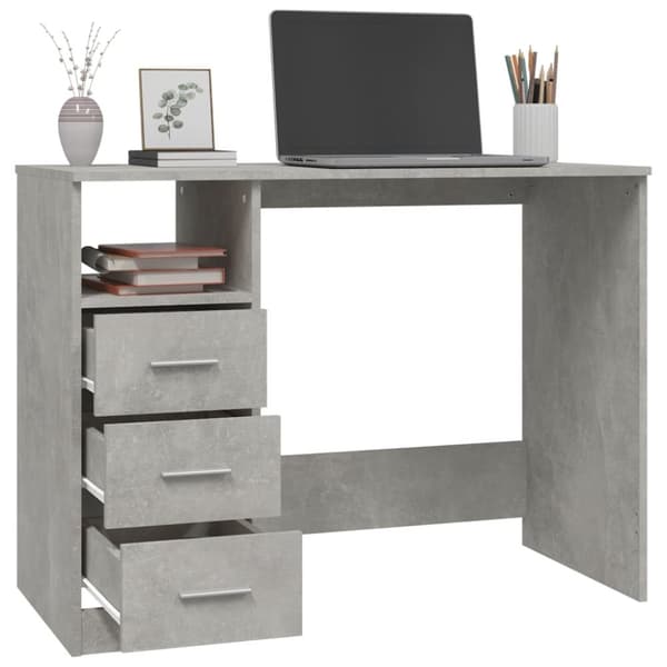 The Living Store skrivebord m. skuffer 102x50x76 cm konstrueret træ betongrå - Skriveborde