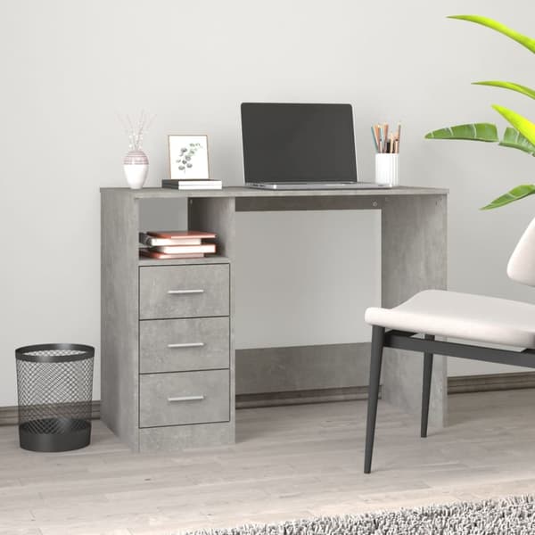 The Living Store skrivebord m. skuffer 102x50x76 cm konstrueret træ betongrå - Skriveborde