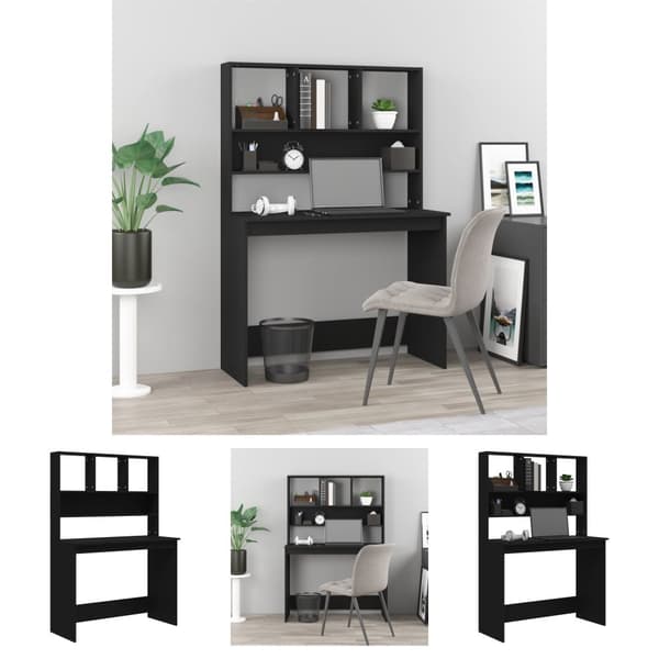 The Living Store skrivebord m. hylder 102x45x148 cm konstrueret træ sort -  Skriveborde