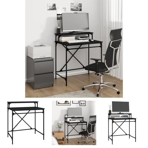 The Living Store skrivebord 80x50x90 cm konstrueret træ og jern sort -  Skriveborde