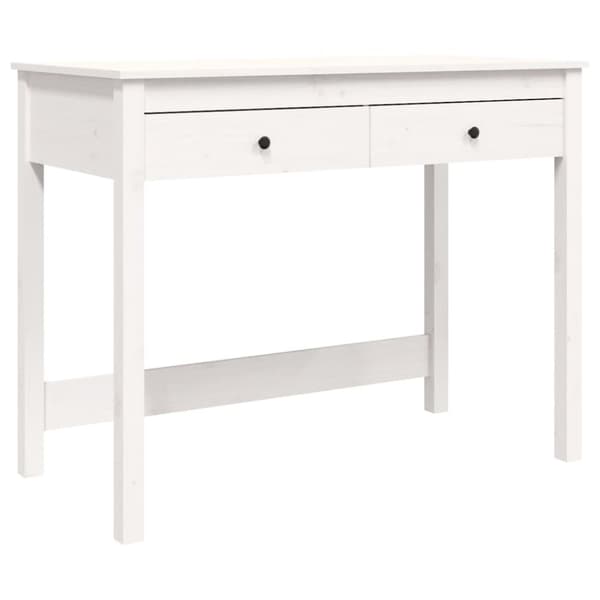 The Living Store skrivebord med skuffer 100x50x78 cm massivt fyrretræ hvid - Skriveborde