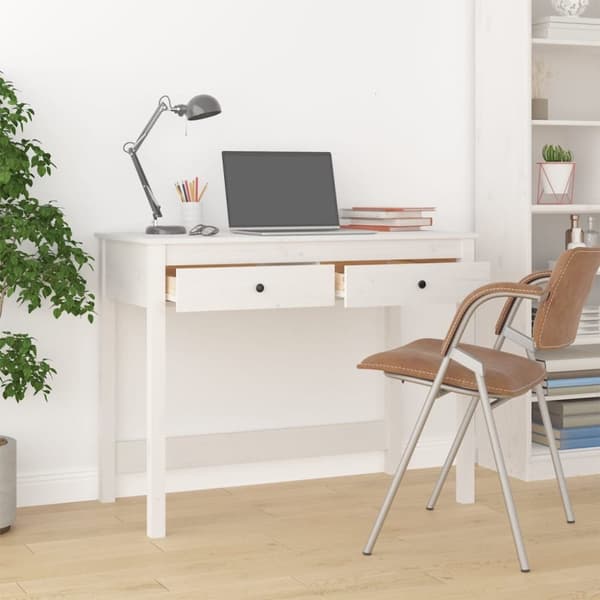 The Living Store skrivebord med skuffer 100x50x78 cm massivt fyrretræ hvid - Skriveborde
