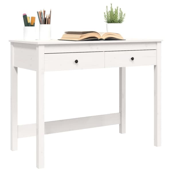 The Living Store skrivebord med skuffer 100x50x78 cm massivt fyrretræ hvid - Skriveborde