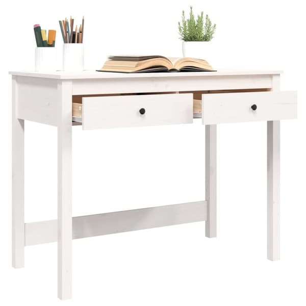 The Living Store skrivebord med skuffer 100x50x78 cm massivt fyrretræ hvid - Skriveborde