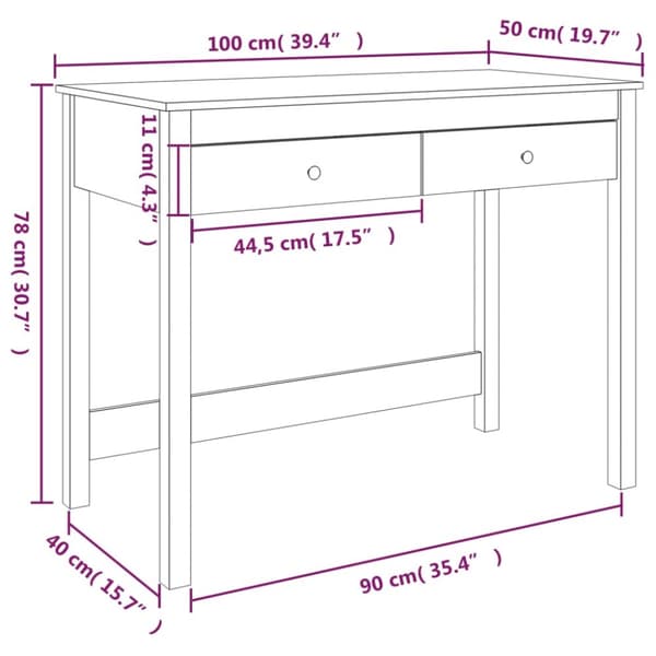 The Living Store skrivebord med skuffer 100x50x78 cm massivt fyrretræ hvid - Skriveborde