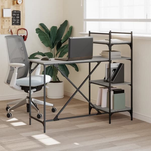 The Living Store computerbord med hylder 120x47x109 cm grå sonoma-eg -  Skriveborde