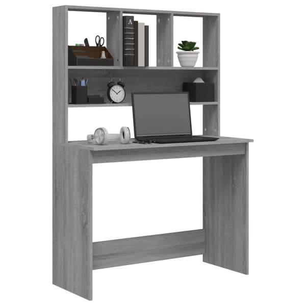 The Living Store Työpöytä hyllyillä harmaa Sonoma 102x45x148 cm tekninen puu -  Kirjoituspöydät