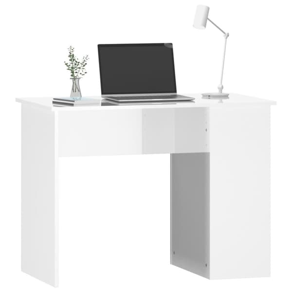 The Living Store skrivebord 100x55x75 cm konstrueret træ hvid højglans -  Skriveborde