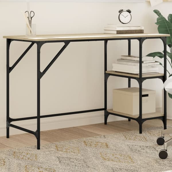 The Living Store skrivebord 120x50x75 cm metal og konstrueret træ egetræsfarvet -  Skriveborde