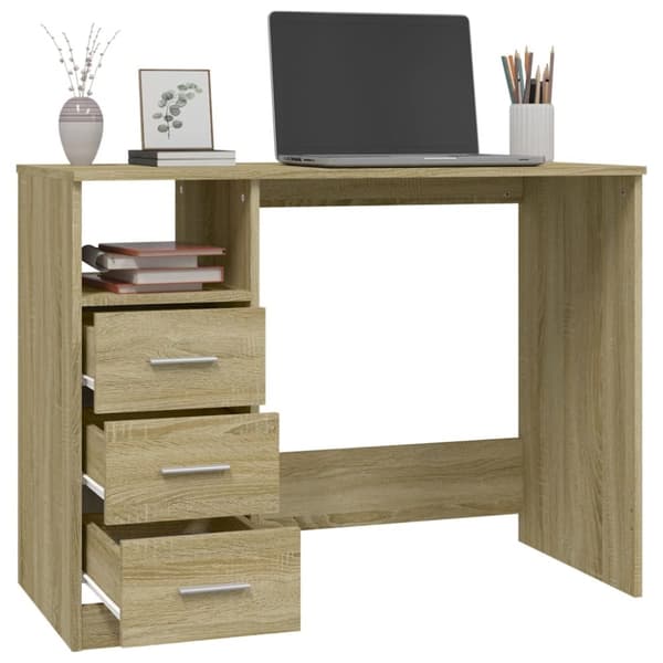 Skrivbord - Living Skrivbord med lådor sonoma-ek 102x50x76 cm konstruerat trä